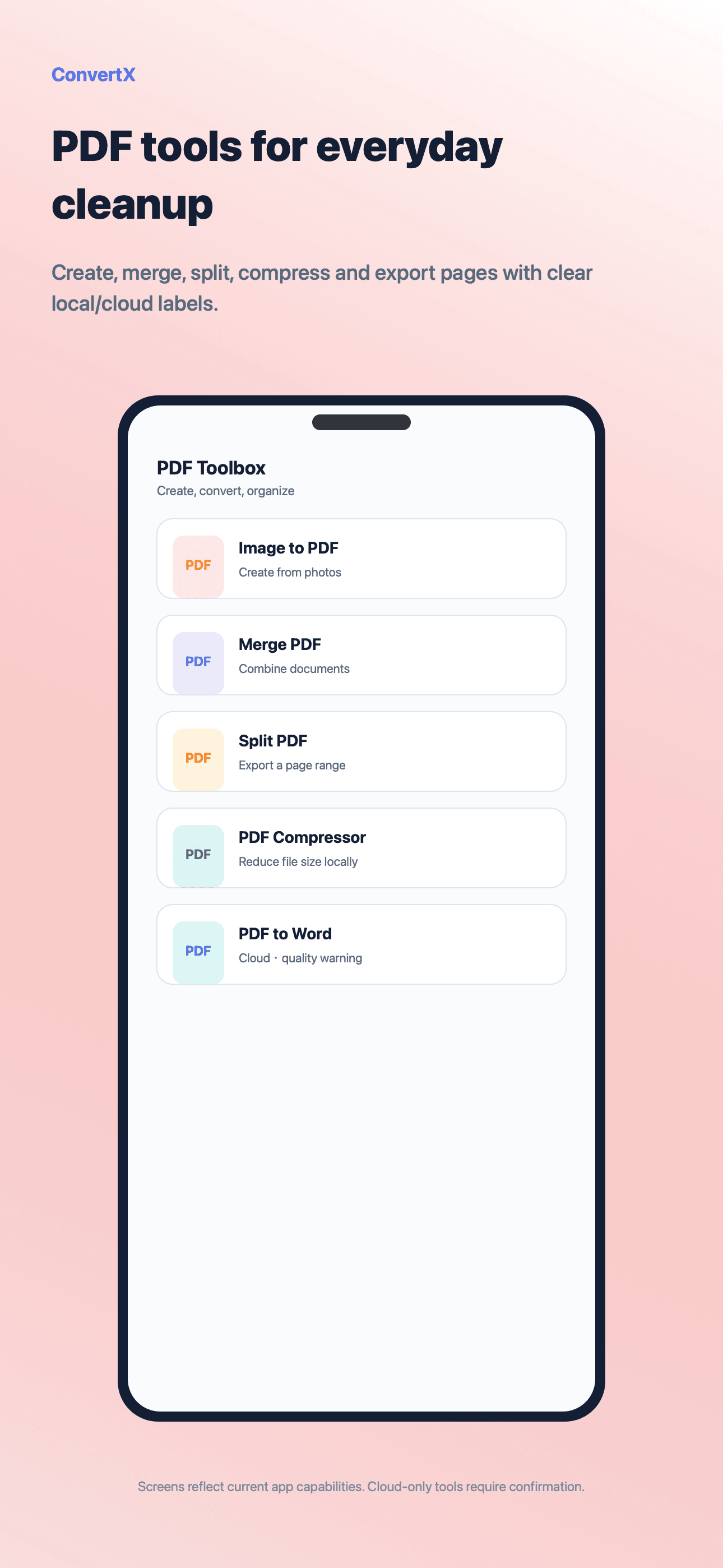 PDF and document workflows screen